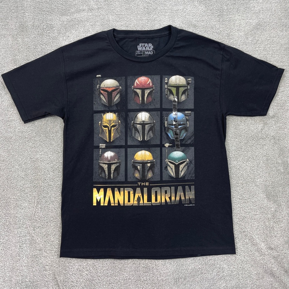 Star Wars T-Shirt Youth XL Black The Mandalorian Helmets Graphic Cotton